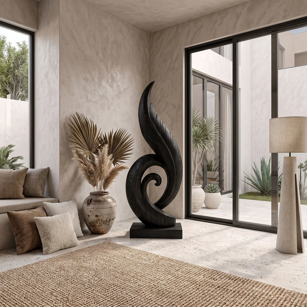 Mid Century Abstract Wood Sculpture For Luxury Living Room