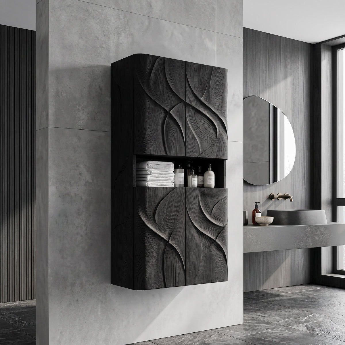 Contemporary Bathroom Cabinet With Door Waves For Bathroom