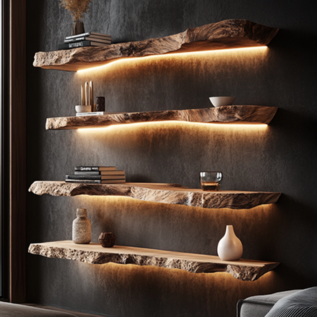 Floating Bookshelf, Rustic Solid Wood Wall Shelf for Reading Corner