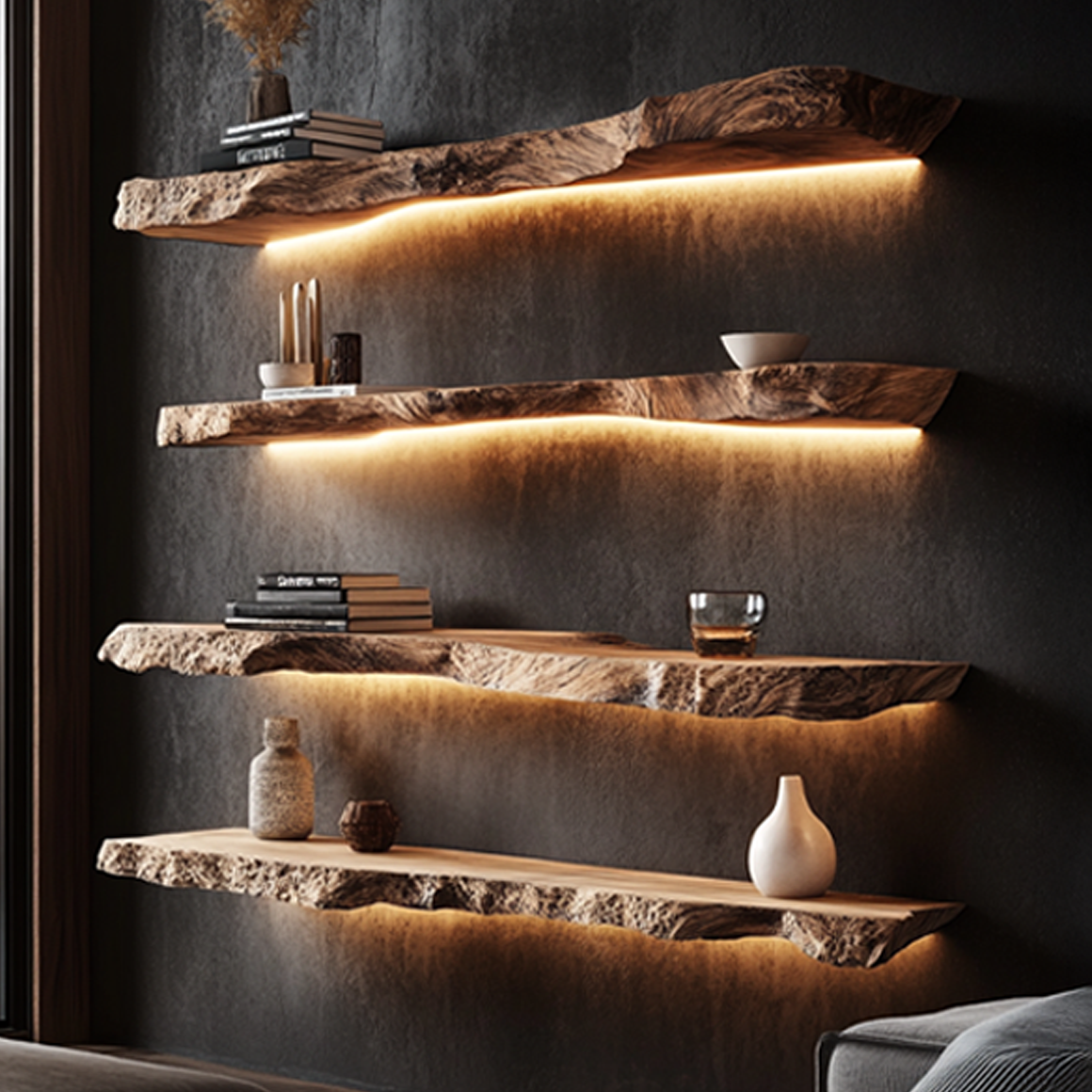Floating Bookshelf, Rustic Solid Wood Wall Shelf for Reading Corner