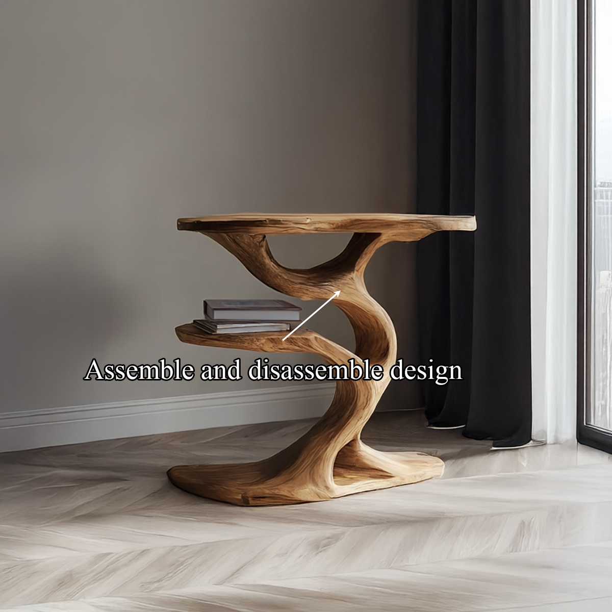 Tree Slab End Table, Live Edge Wood Nightstand for Living Room