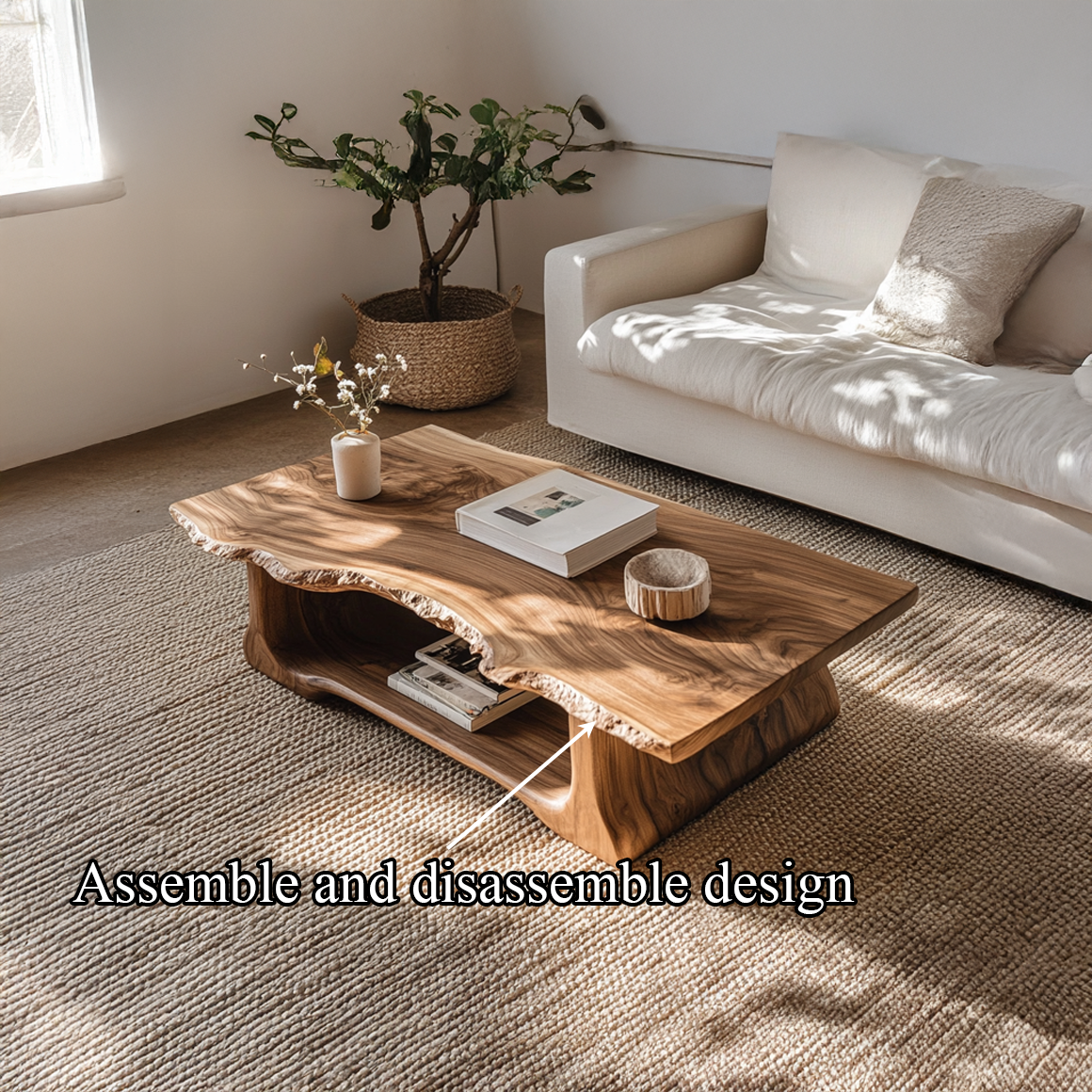 Live Edge Coffee Table, Rustic Monkeypod Wood Slab for Living Room