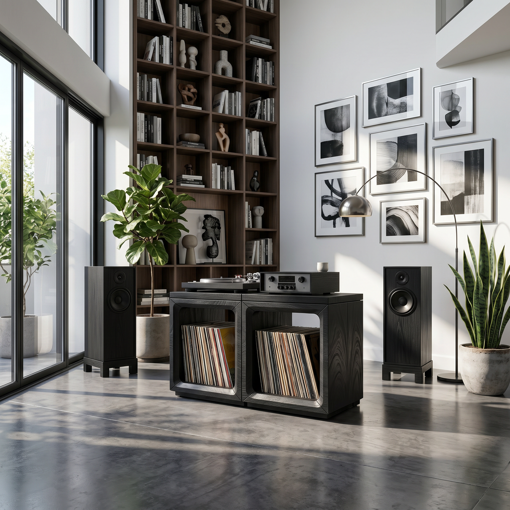 Coastal Minimalist Record Storage Cabinet Beach House