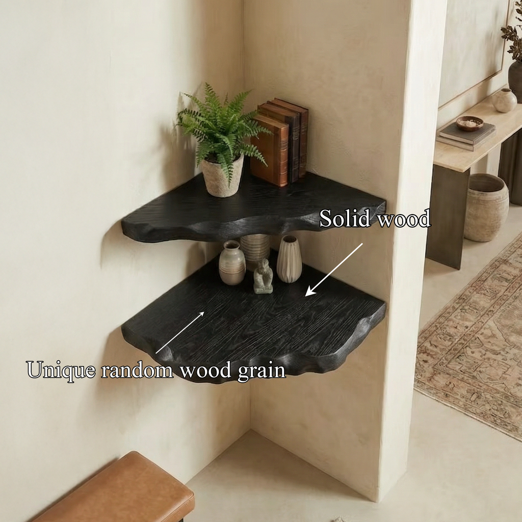 Corner Shelf, Black Rustic Solid Wood Wall Mounted Display Rack