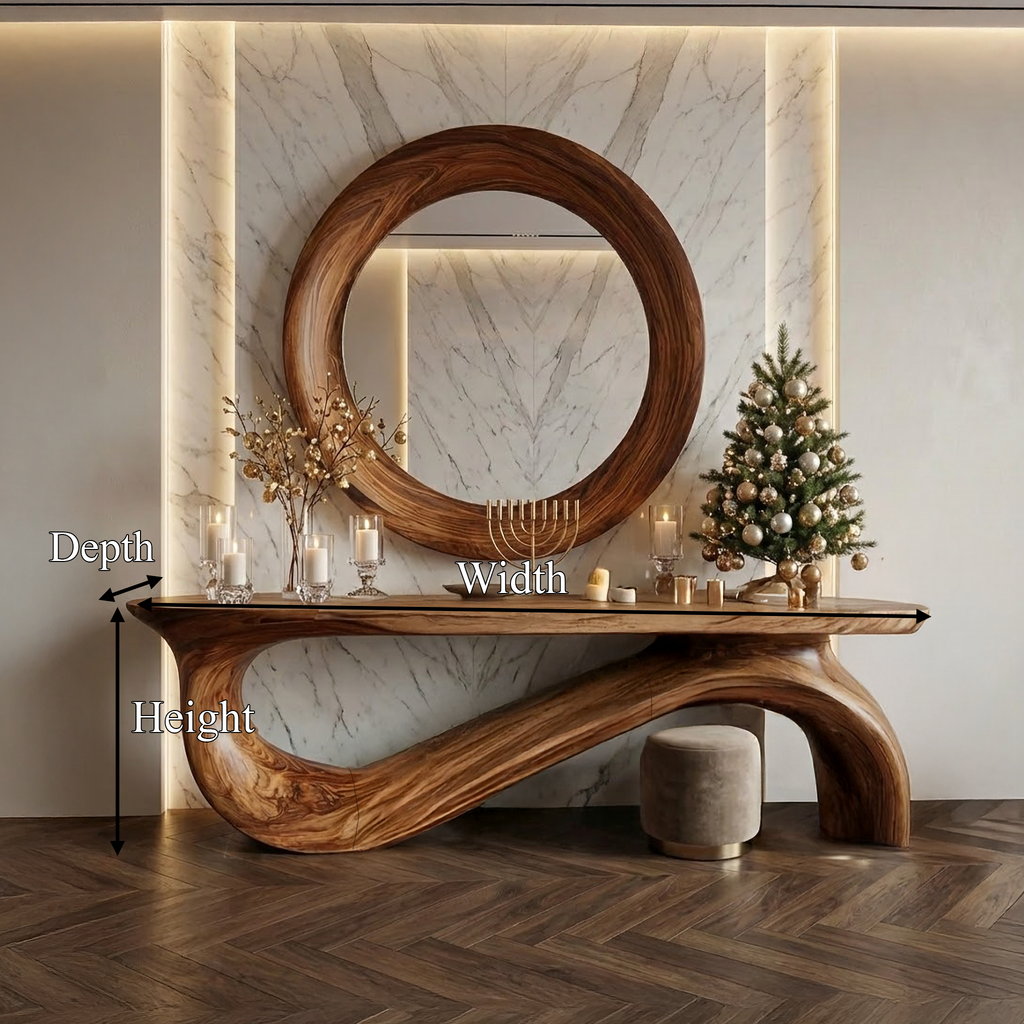 Sculptural Console Table, Wave Base Solid Wood Entryway Accent Table