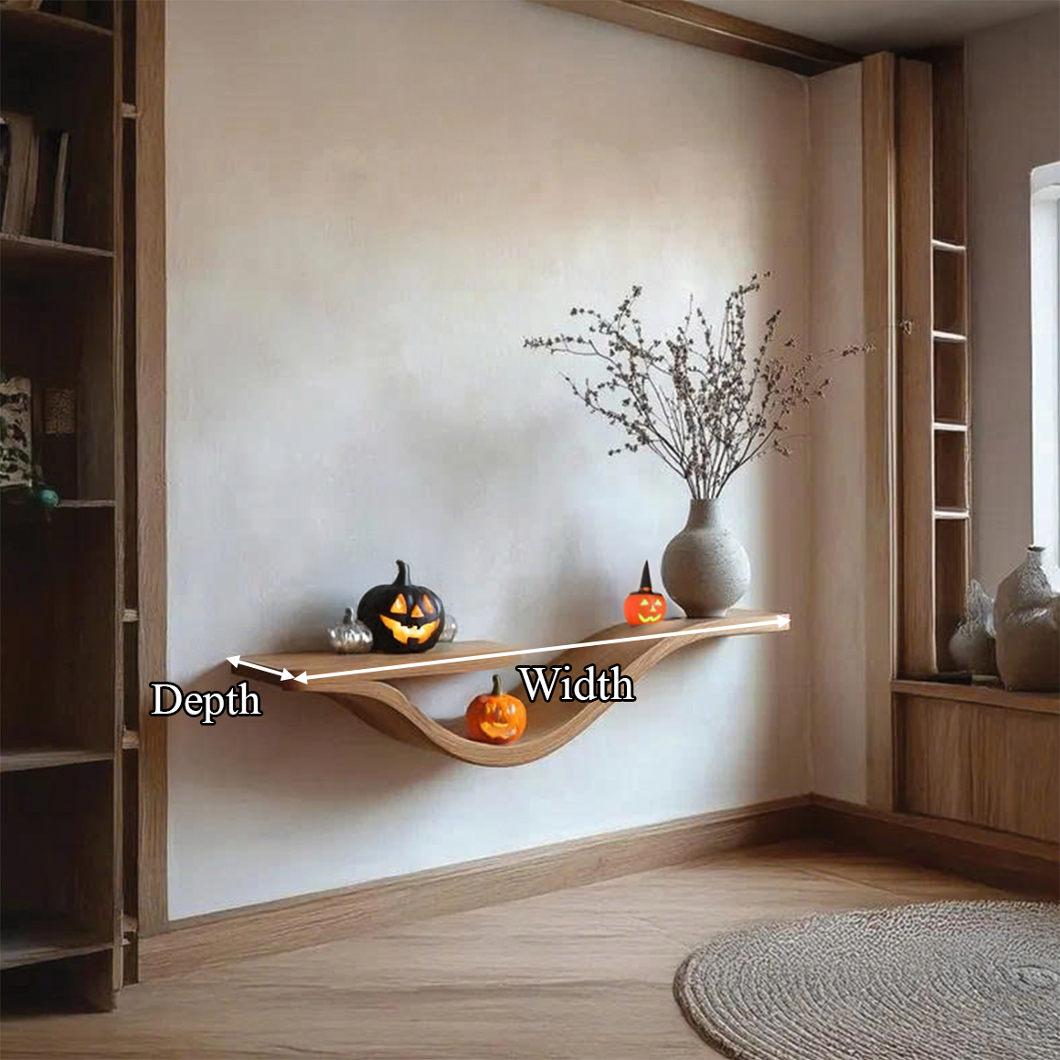 Curved Branch Floating Shelf, Gothic Tamarind Wood Bedroom Wall Decor