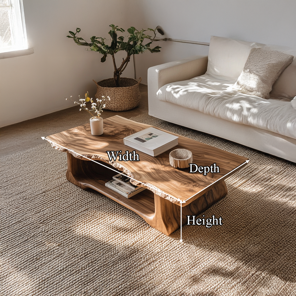 Live Edge Coffee Table, Rustic Monkeypod Wood Slab for Living Room