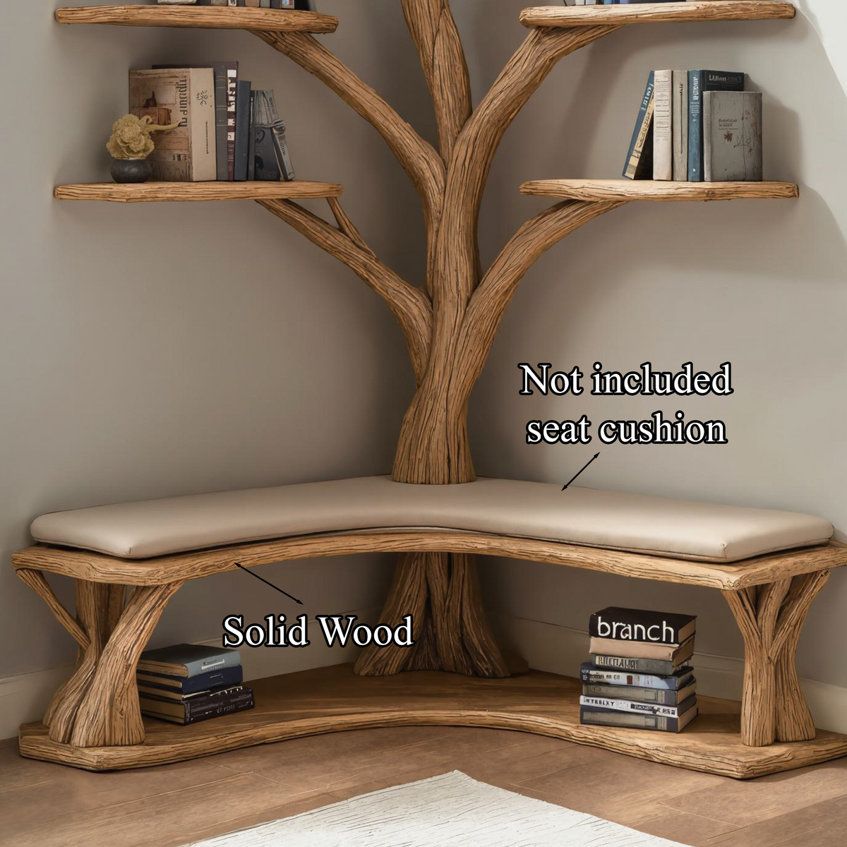Driftwood Branch Floating Bookshelf Hall Tree With Wood Bench