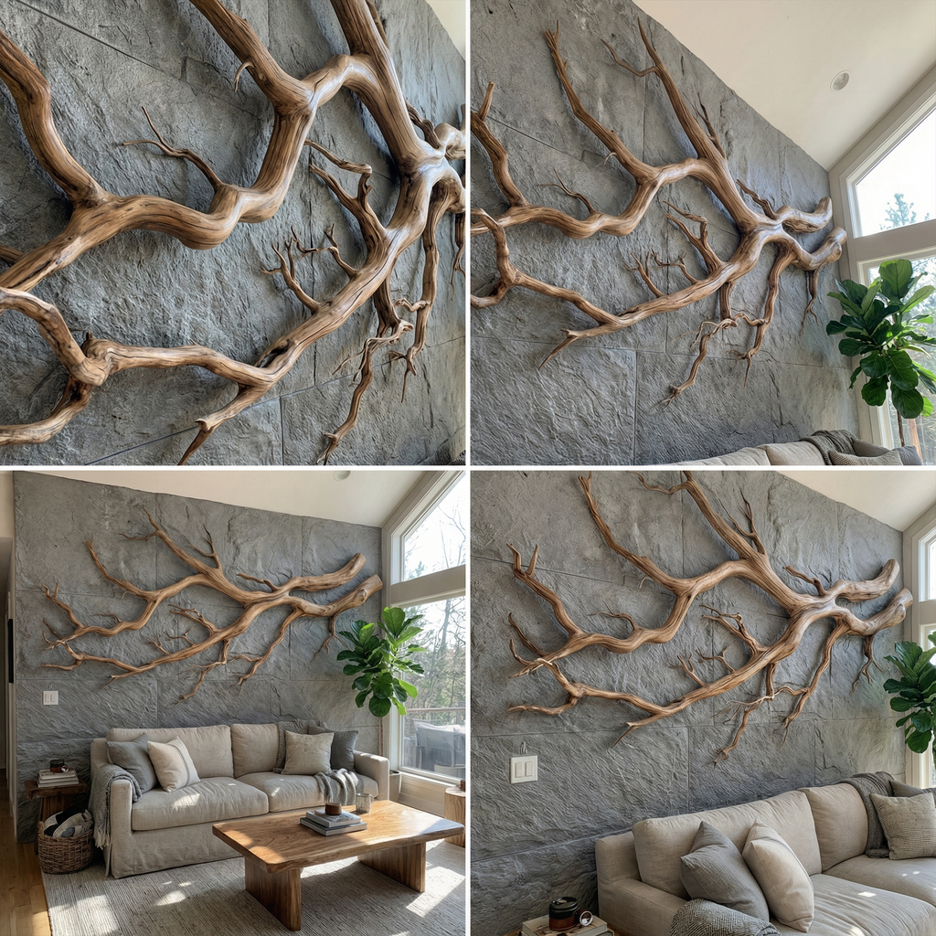 Driftwood Style Wall Decor, Modern Farmhouse Carved Wood Sculpture