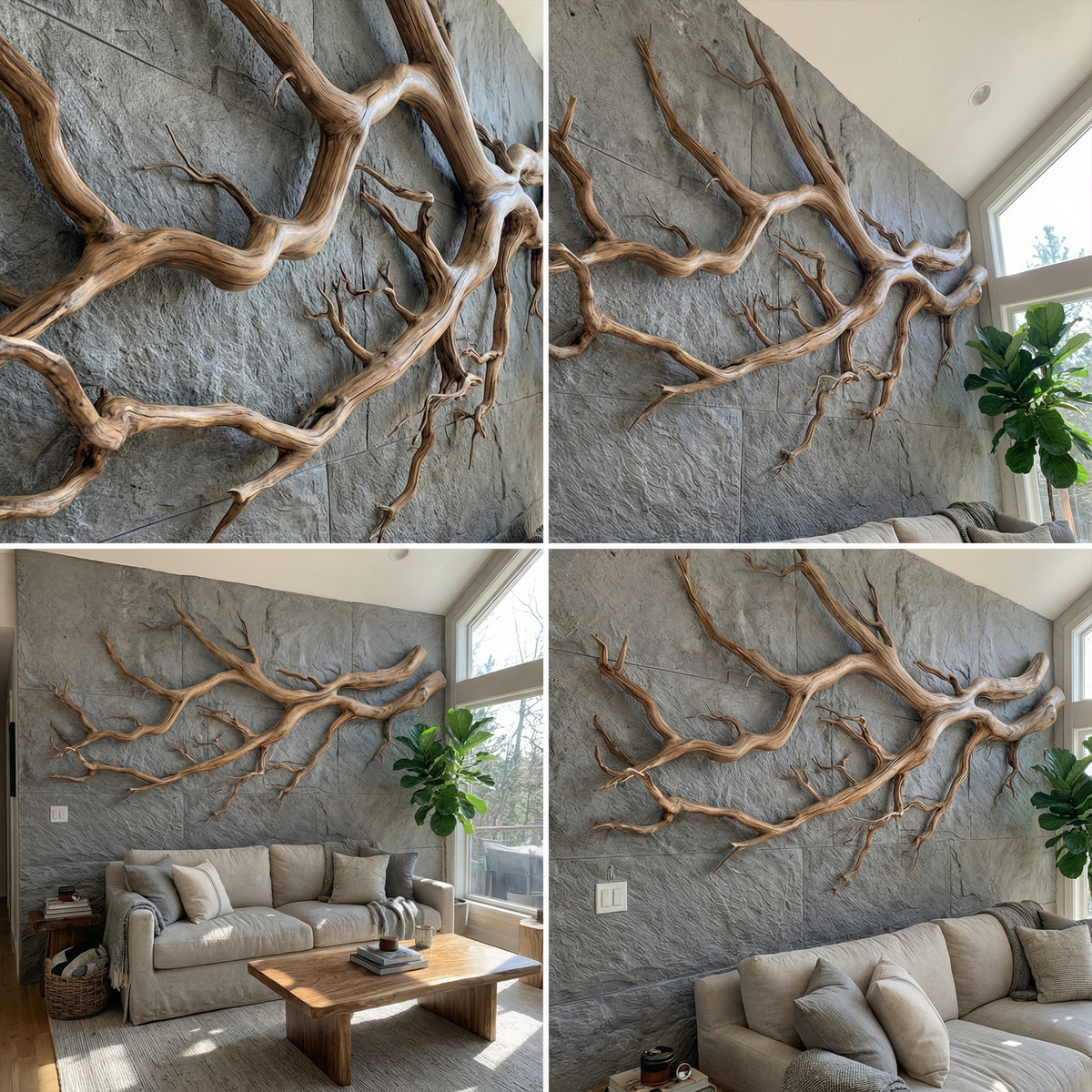 Driftwood Style Wall Decor, Modern Farmhouse Carved Wood Sculpture