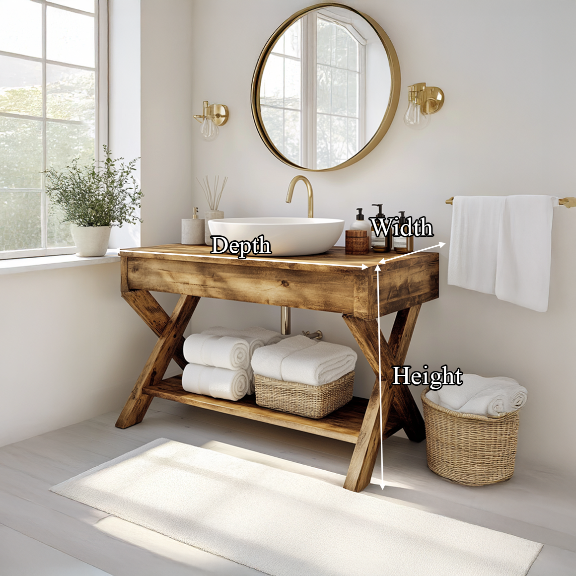 Mid Century Bathroom Vanity Table Natural Wood Modern Home Bathroom