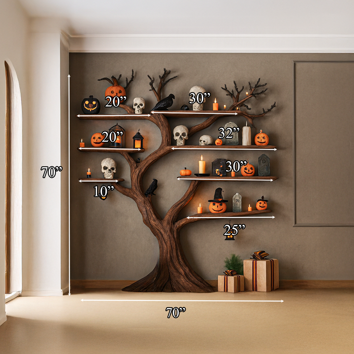 Tree Bookshelf, Rustic Branch Wall Shelf for Entryway or Halloween