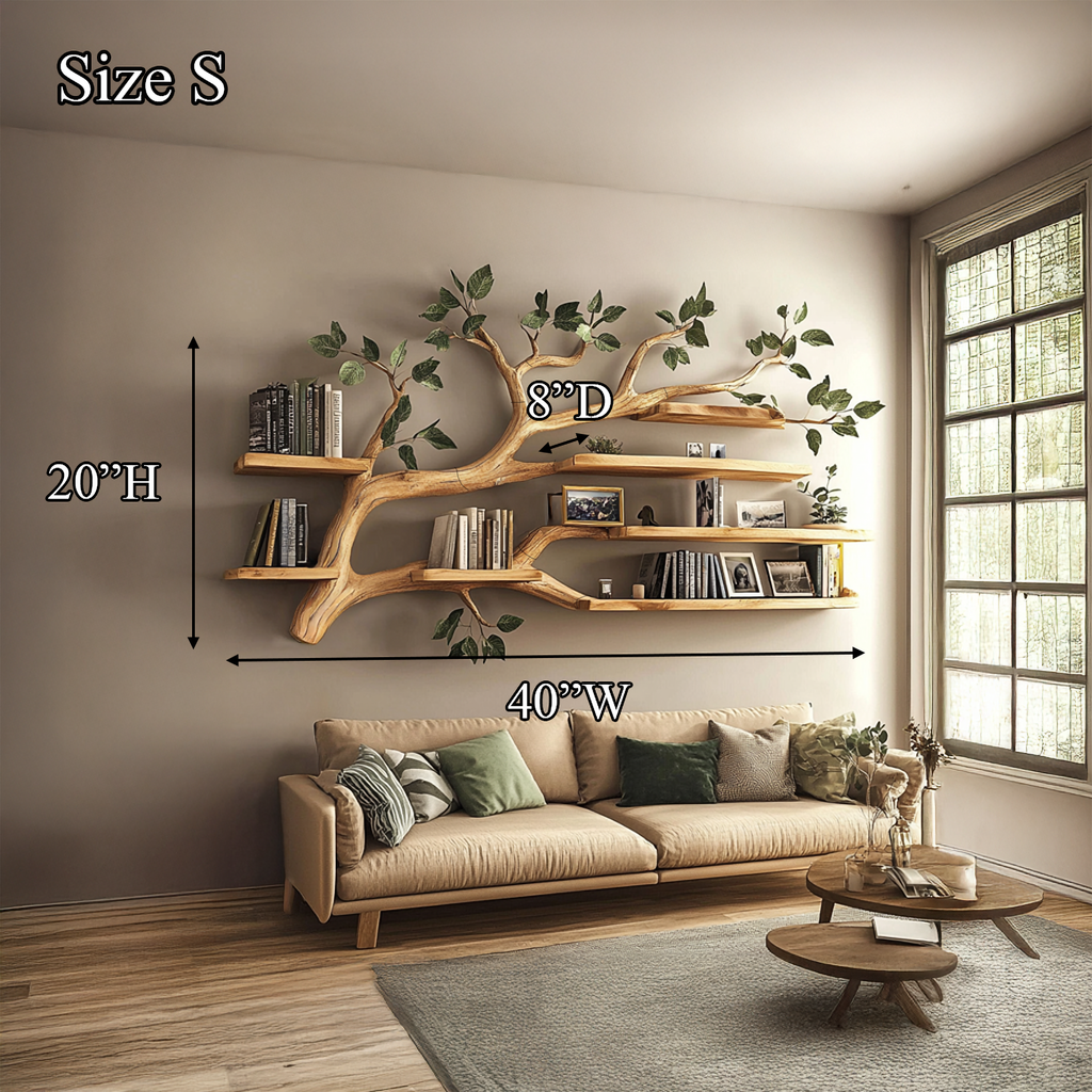 Tree Wall Bookshelf, Rustic Natural Branch Floating Book Display