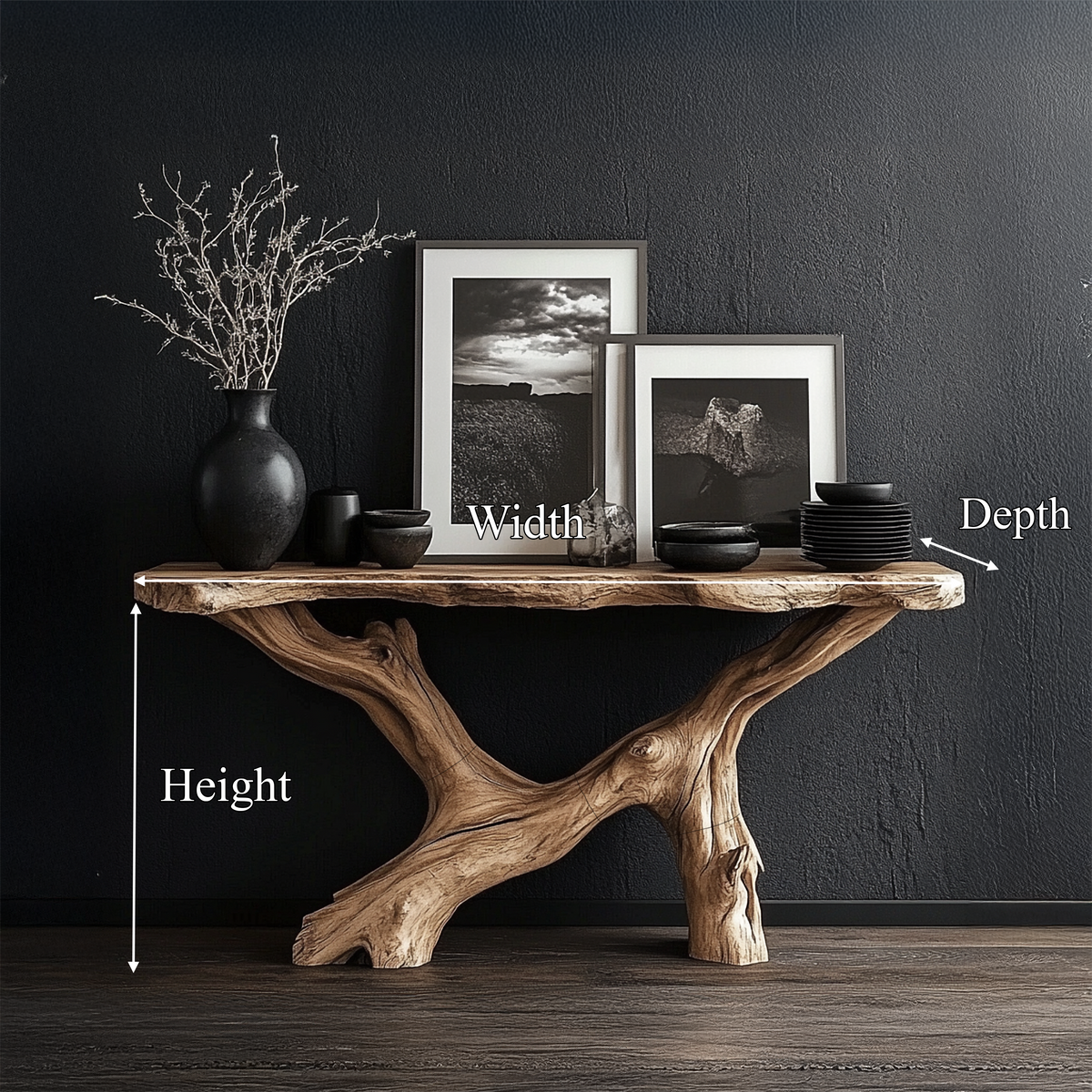 Live Edge Console Table Natural Wood Rustic Handmade Gift