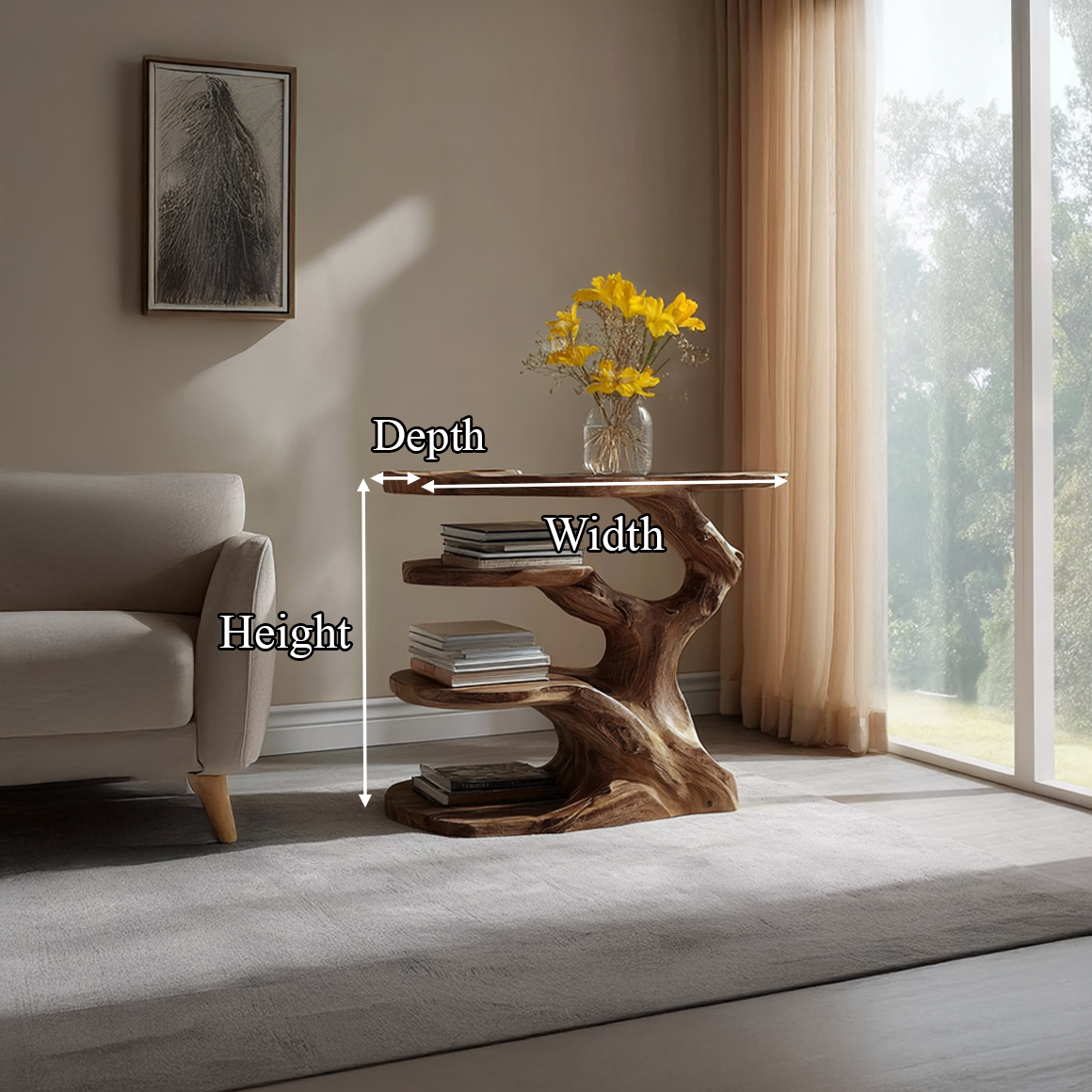 Free Standing Rustic Tree Side Table Bedroom