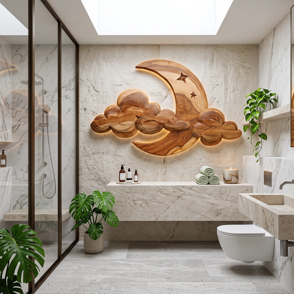 Japandi Carved Wood Wall Art for Dining Room