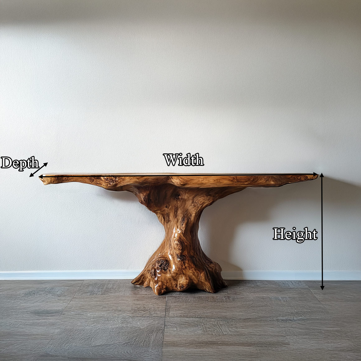 Live Edge Console Table, Sculpted Root Base Solid Wood Accent Table
