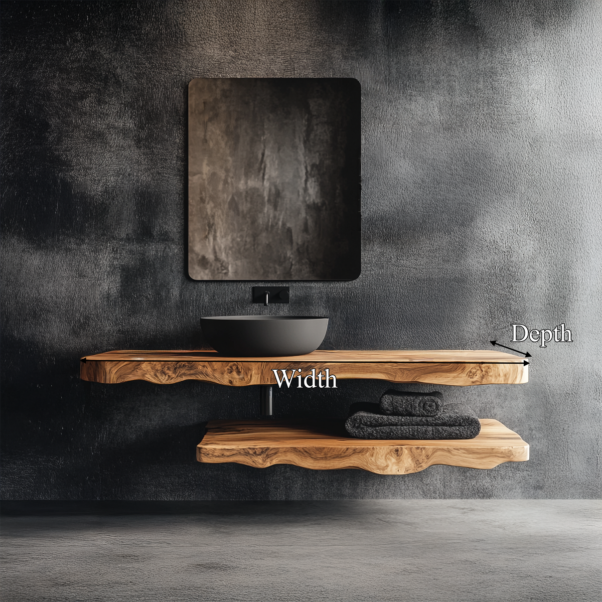 Rustic Bathroom Vanity Shelf, Farmhouse Textured Wood Floating Slab
