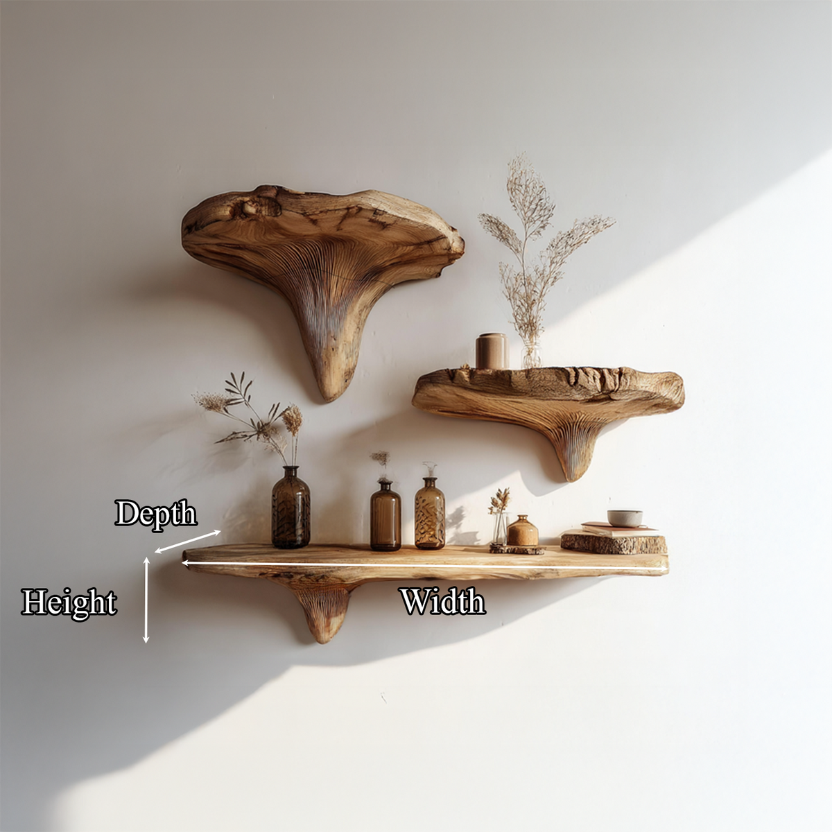 Mushroom Floating Shelf, Rustic Live Edge Wood Shelf for Living Room