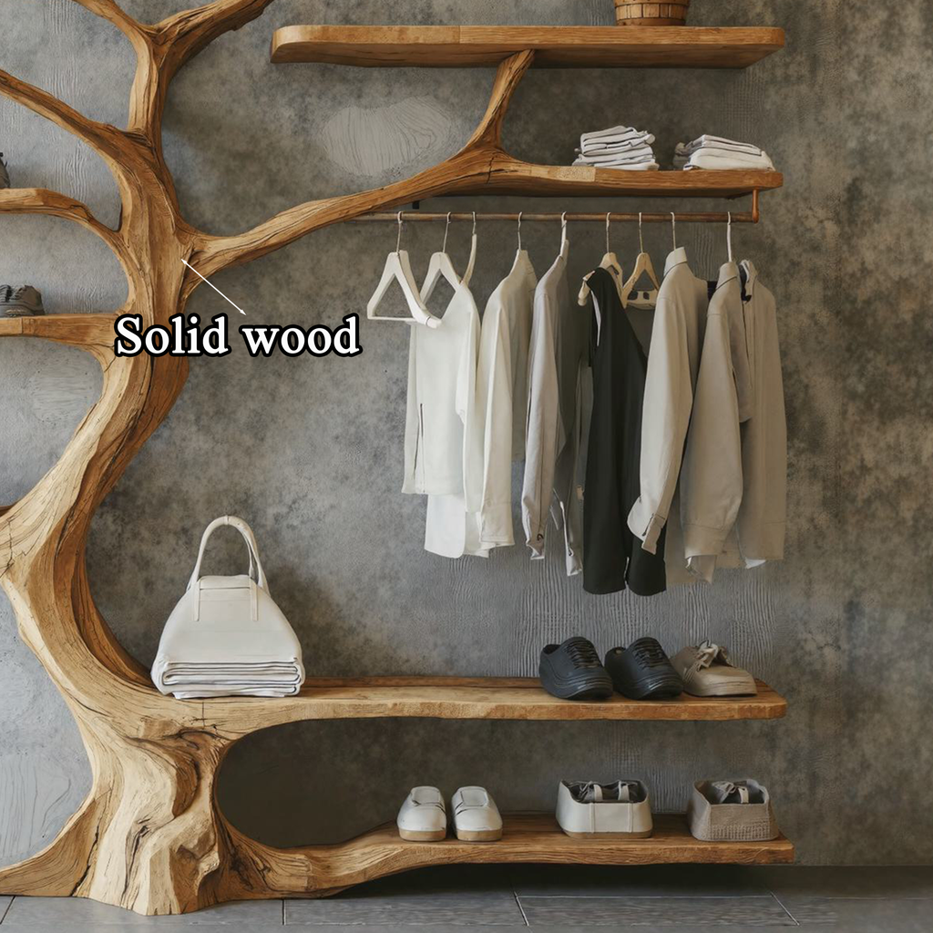 Tree Branch Coat and Shoe Rack, Rustic Wood Entryway Organizer