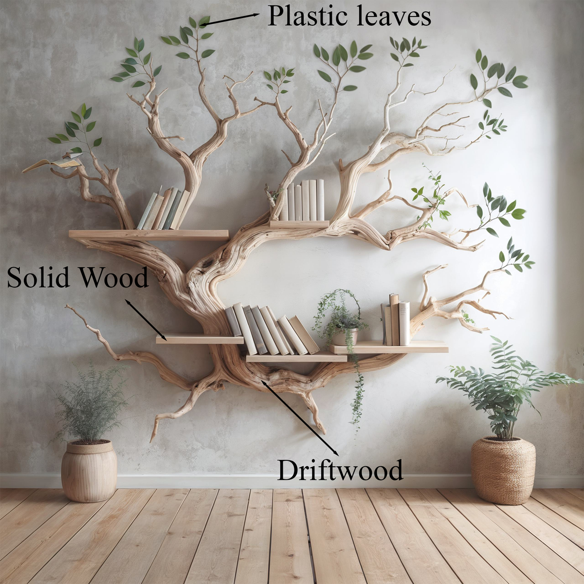 Driftwood Tree Bookshelf Decor Mid Century Bookcase