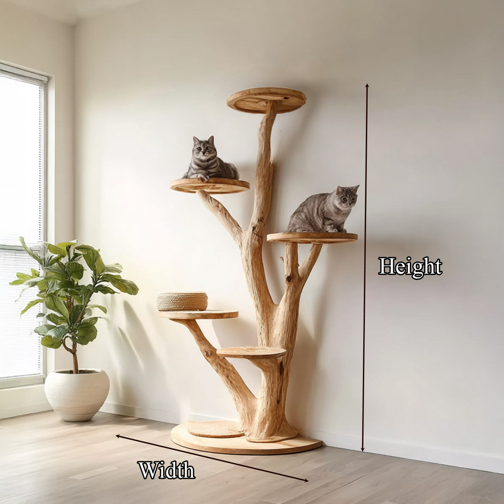 Tree Cat Tower, Rustic Solid Wood Climbing Tree for Bedroom