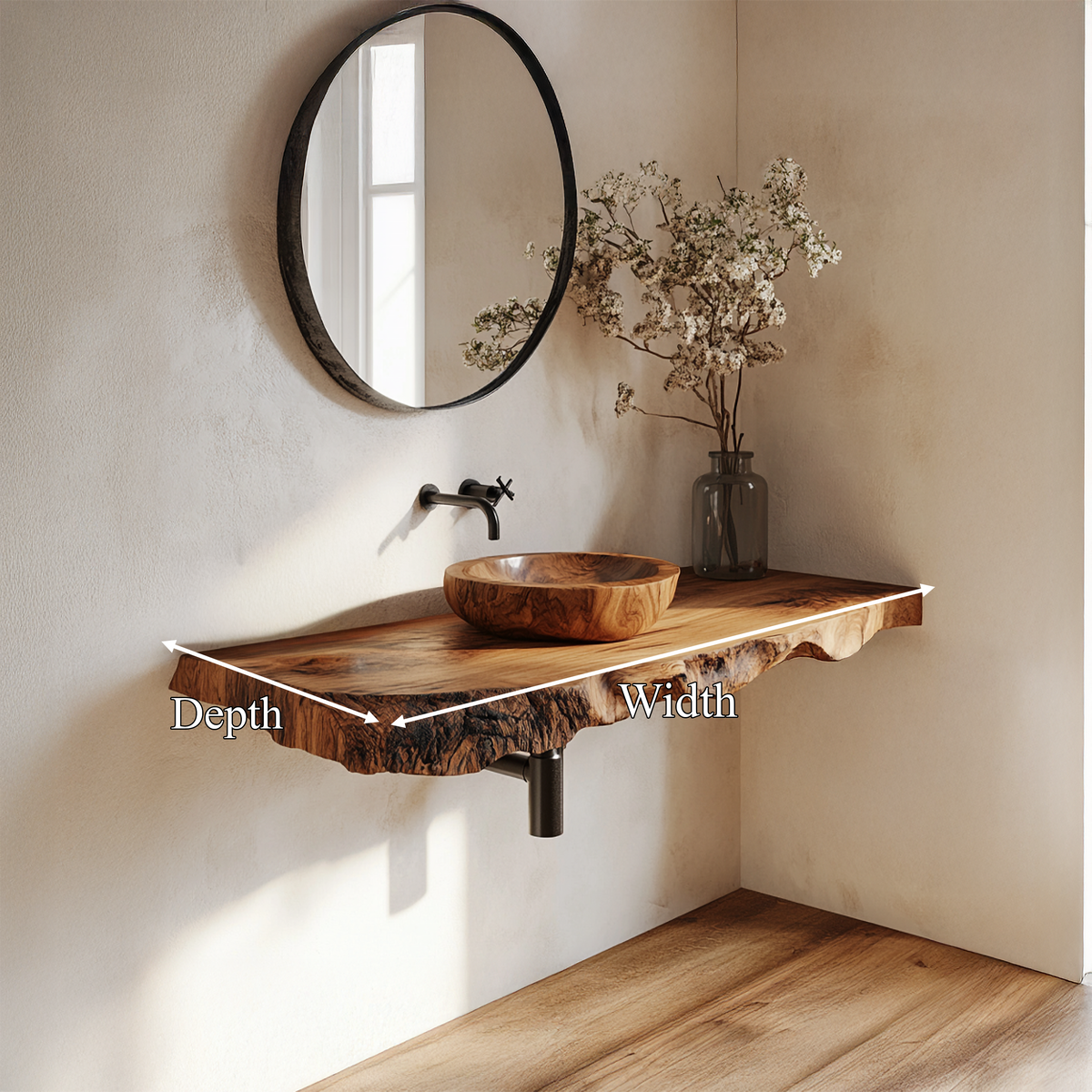 Live Edge Bathroom Vanity, Organic Modern Solid Wood Basin Stand