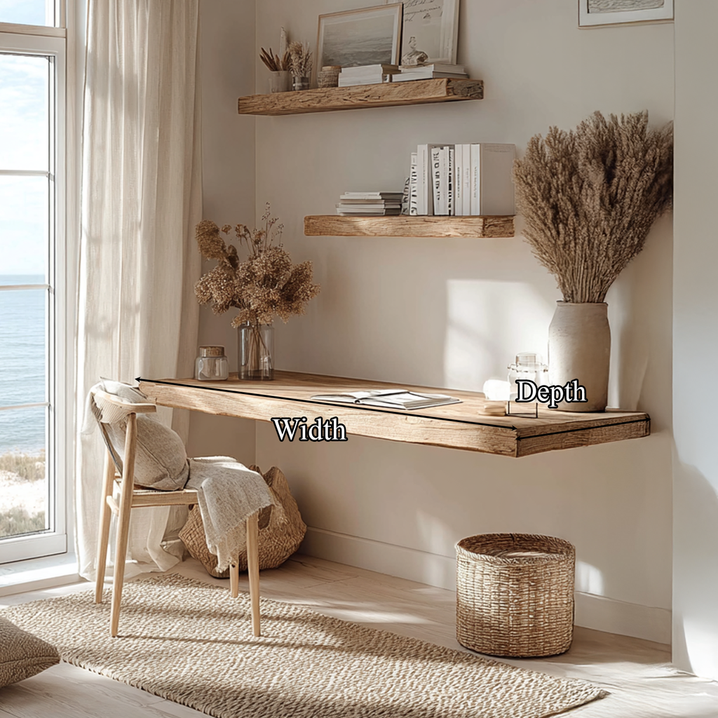 Floating Desk, Live Edge Wall Mounted Wood Desk for Small Spaces