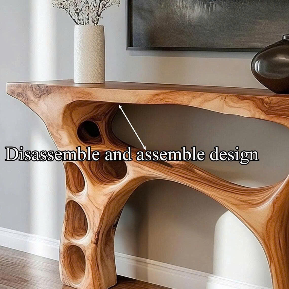Handmade Organic Sculptural Console Table Solid Wood Decor Home Gift