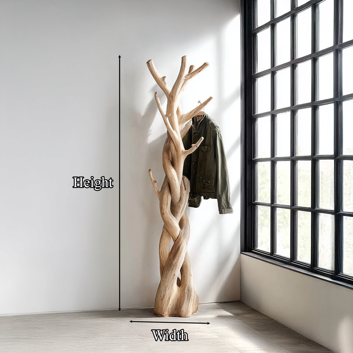 Rustic Driftwood Tree Coat Rack, Wall Mounted for Bedroom and Closet