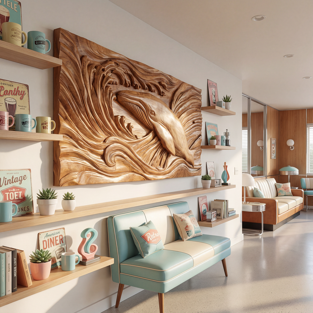 Handcrafted Whale Wood Wall Art For Coastal Boho Interior Design