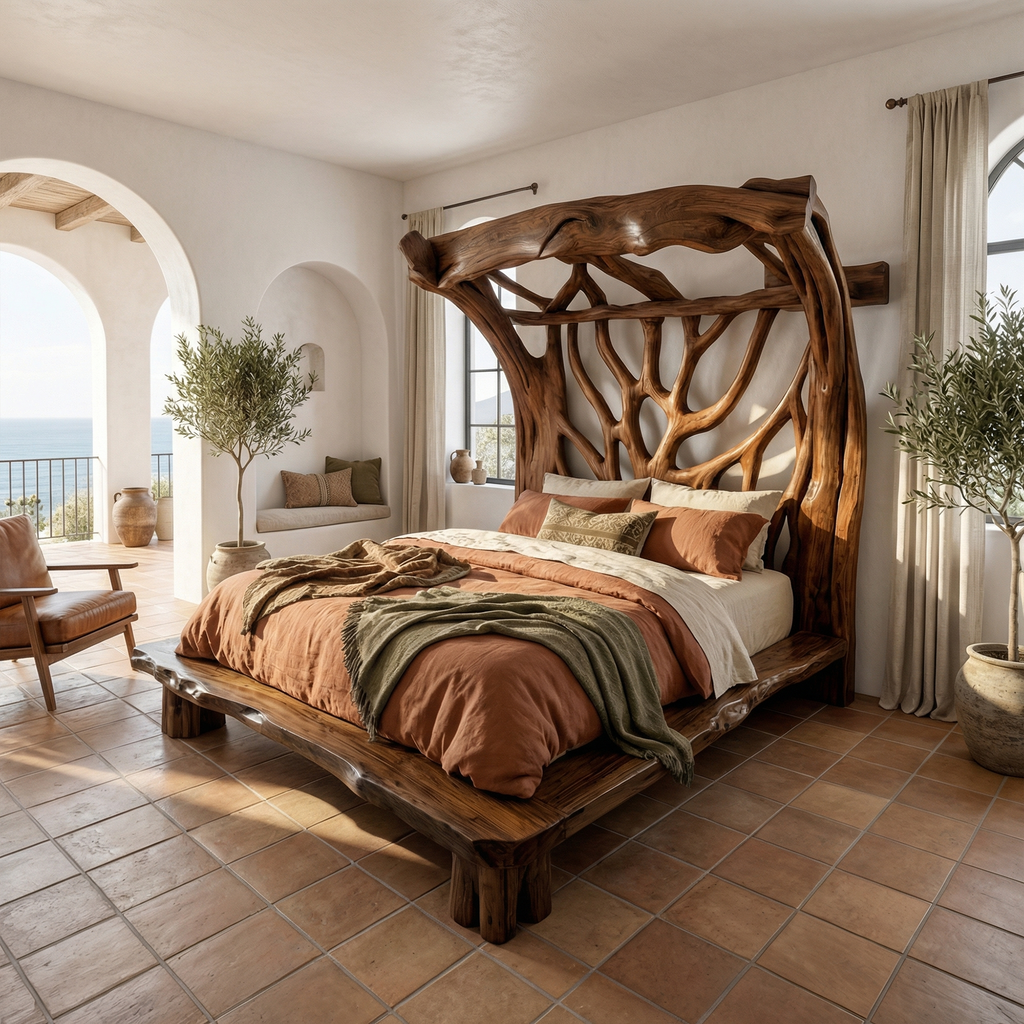 Tree Bed Frame, Rustic Solid Wood Queen or King Bed for Modern Bedroom