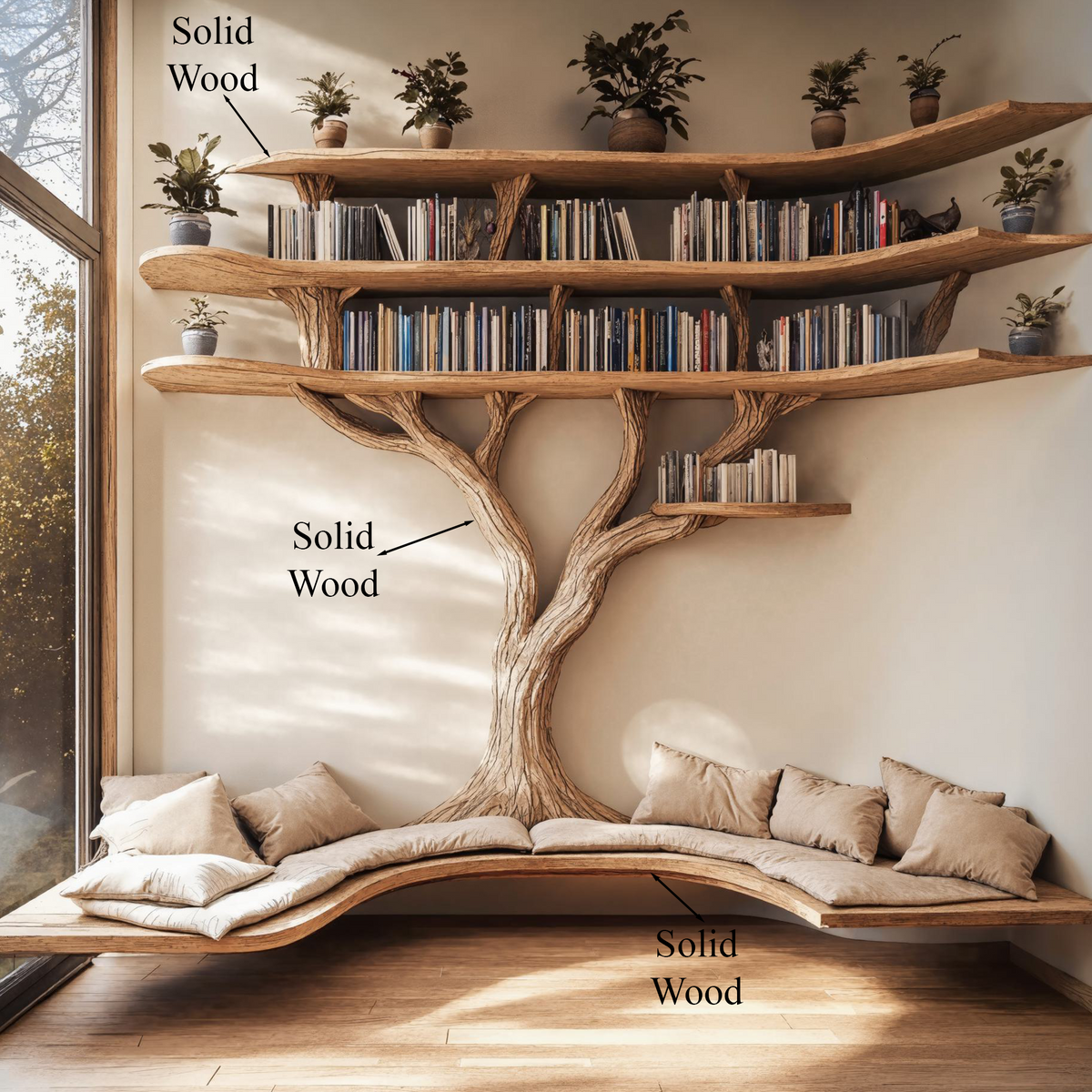 Driftwood Branch Tree Bookshelf With U Shaped Bench Custom Corner Bench
