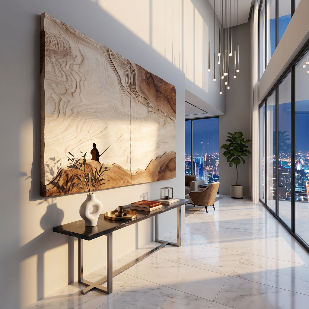 Artisan Carved Abstract Wood Wall Art For Modern Organic Interior