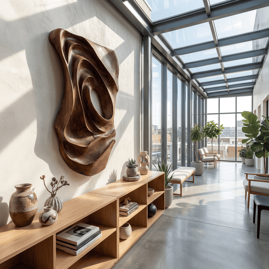Contemporary Fluid Wood Wall Art Panel, Handcrafted Modern Abstract Ripple Wooden Wall Sculpture Decor for Entryway & Living Room