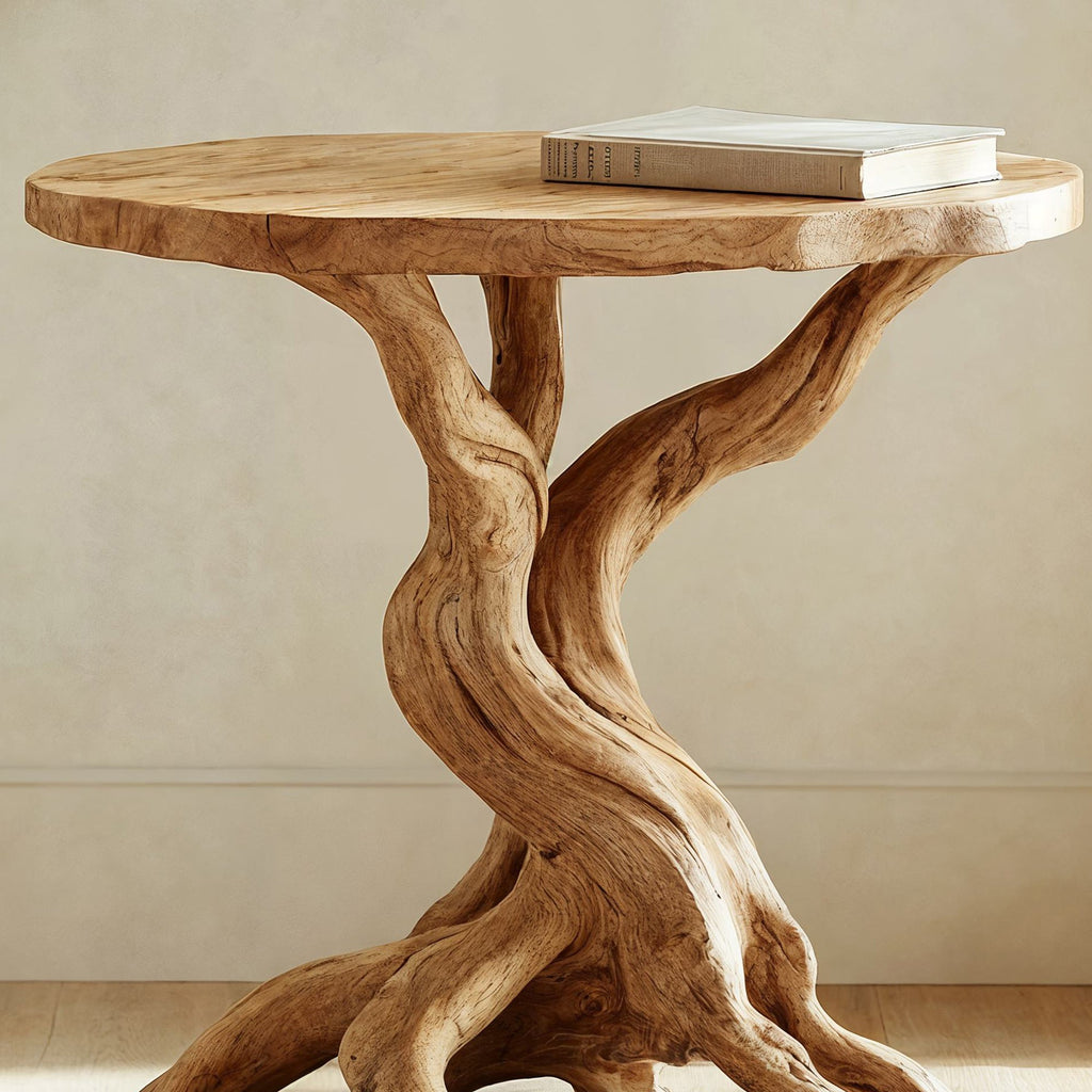 Round End Table, Rustic Solid Wood Sofa Side Table