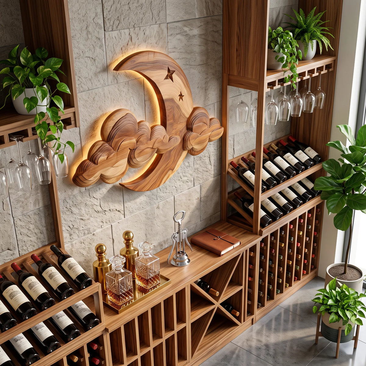 Japandi Carved Wood Wall Art for Dining Room