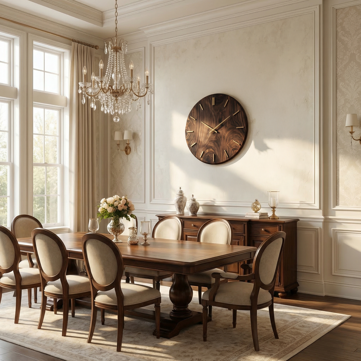 Modern Round Solid Wood Wall Clock Natural Wood Living Room