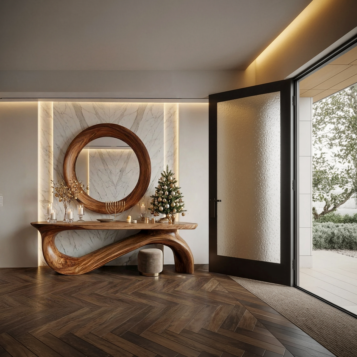 Sculptural Console Table, Wave Base Solid Wood Entryway Accent Table