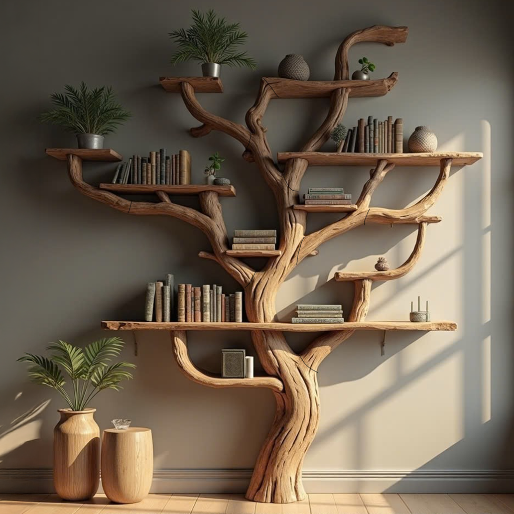 Corner Branch Shelf Wood Bookcase Wall Mounted