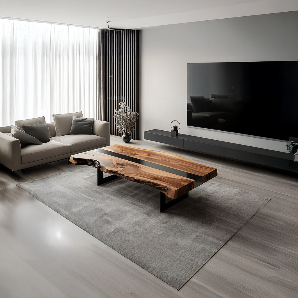 Rustic Live Edge Coffee Table, Low Solid Wood Table for Living Space