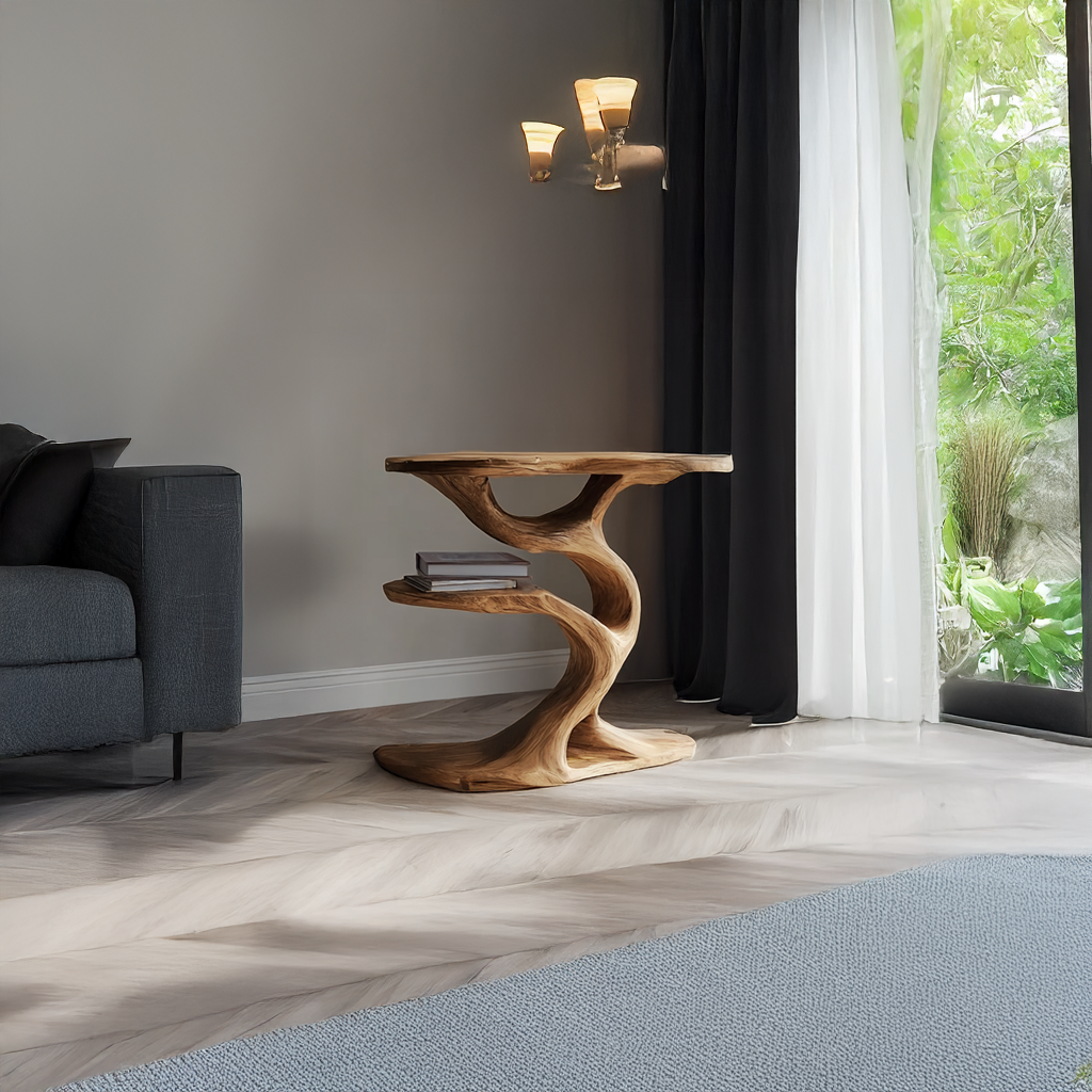 Tree Slab End Table, Live Edge Wood Nightstand for Living Room
