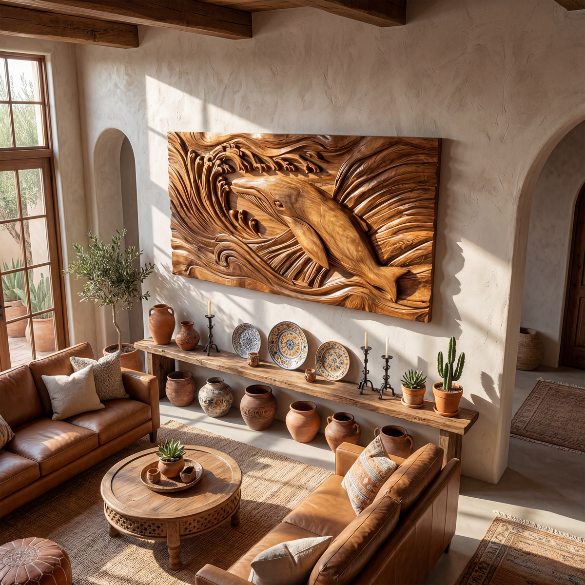Handcrafted Whale Wood Wall Art For Coastal Boho Interior Design