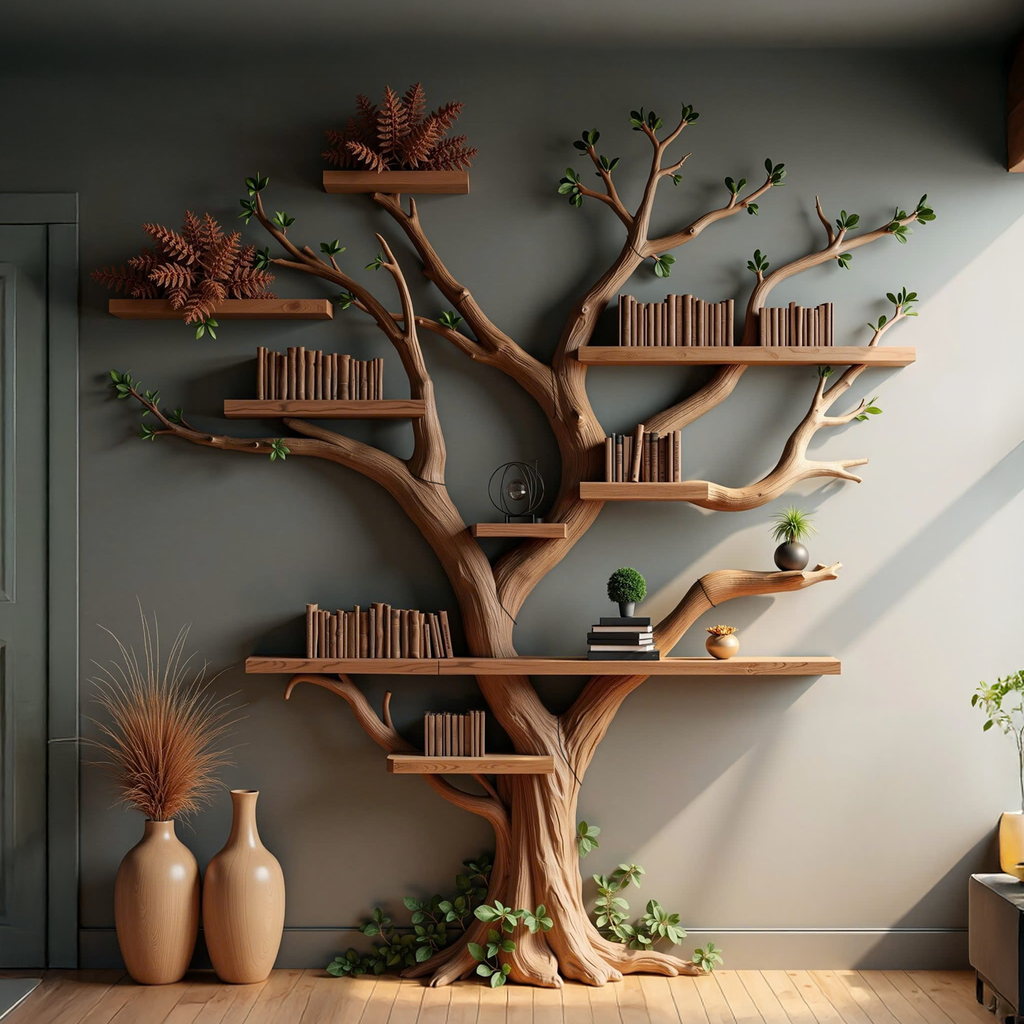 Live Edge Bookshelf Rustic Modern Shelf Decor Home