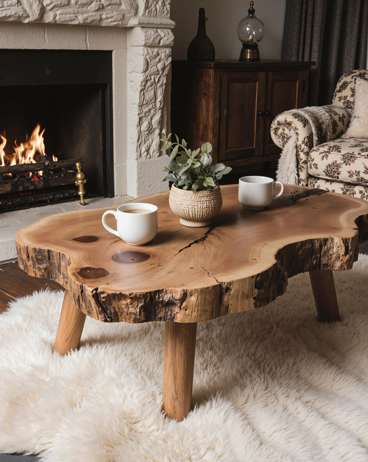 Sculptural Solid Wood Coffee Table