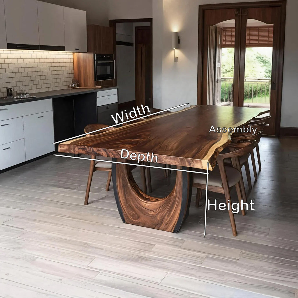 Live Edge Dining Table, Rustic Solid Wood Table with Sculptural Base
