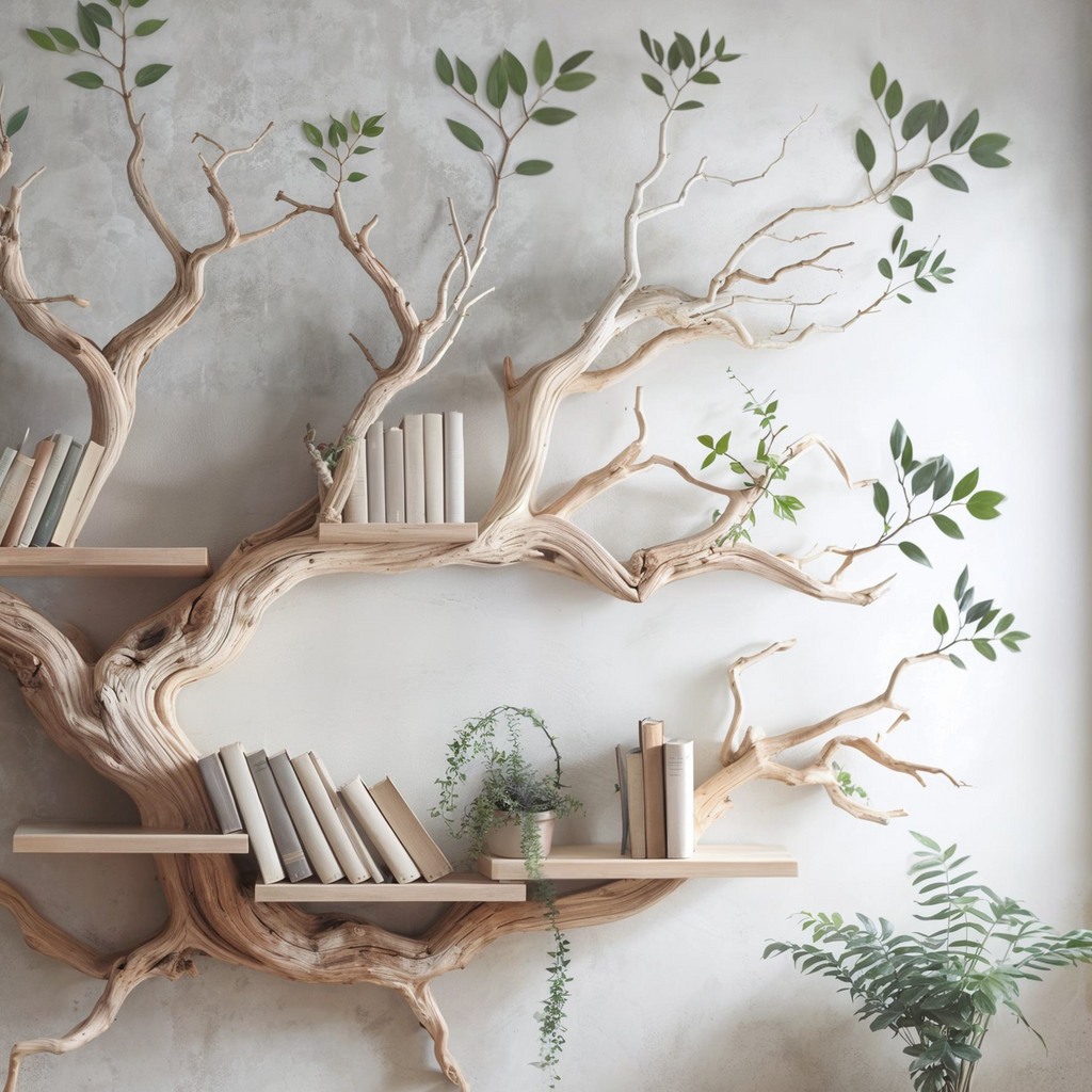 Driftwood Tree Bookshelf Decor Mid Century Bookcase