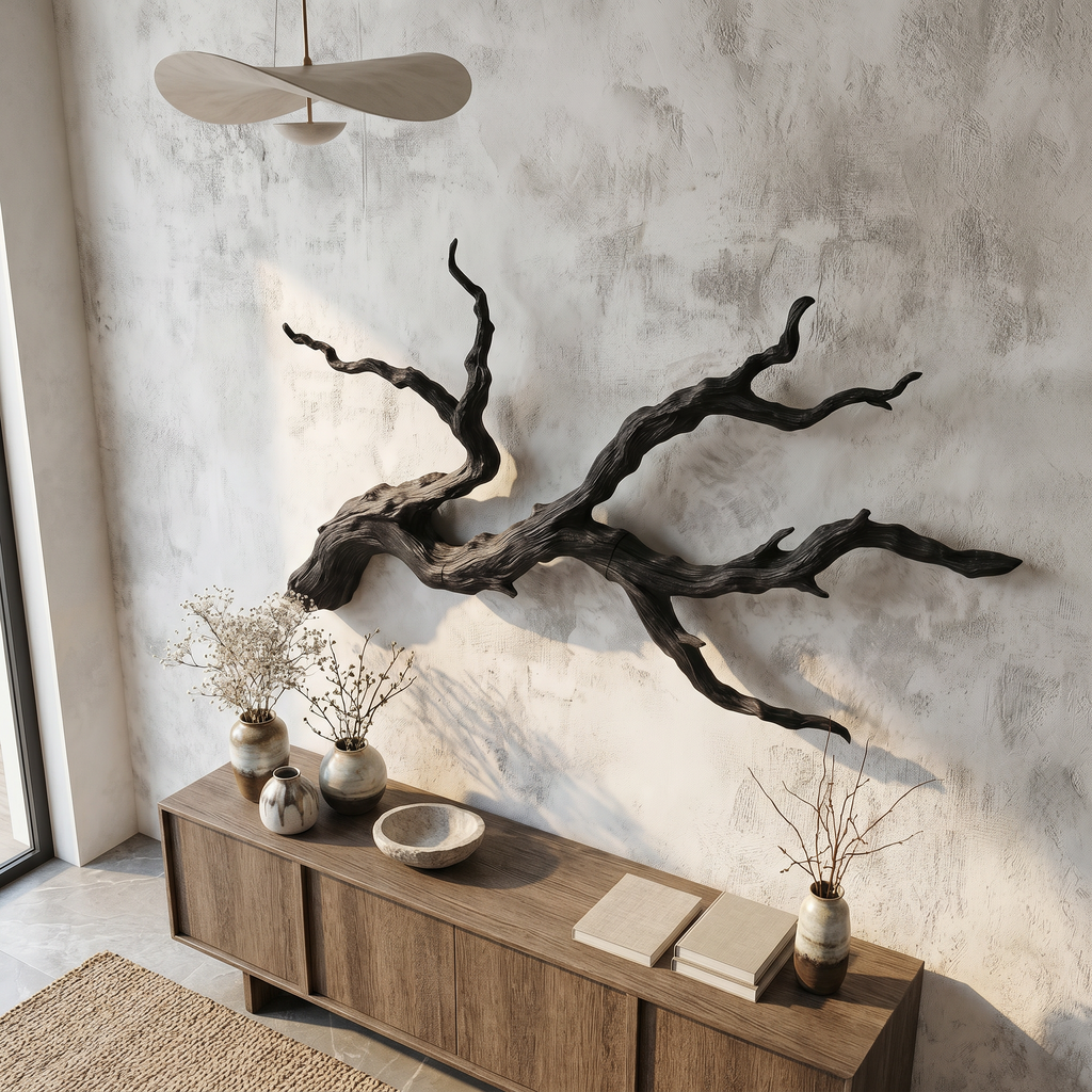 Branch Wood Wall Art, Rustic Tree Limb Sculpture for Living Room
