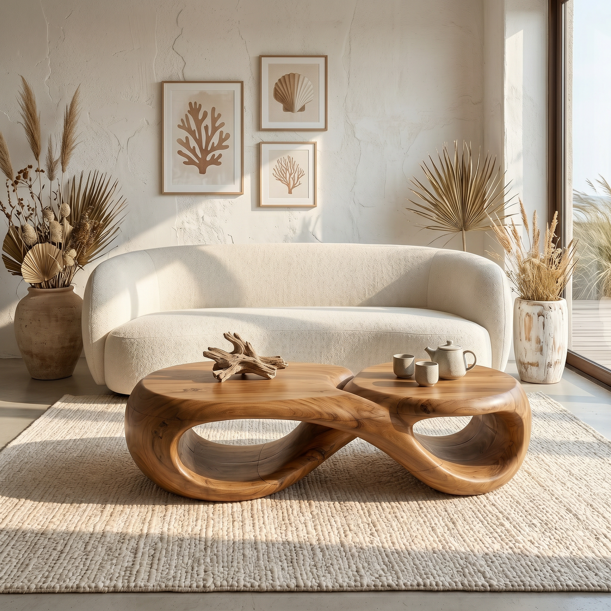 Handcrafted Coffee Table With Sculptural Curved Design For Living Room