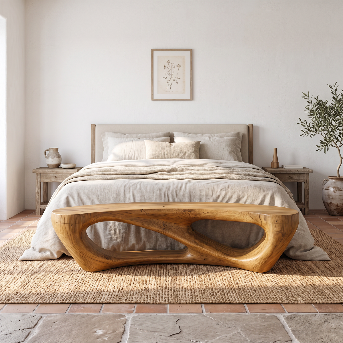 Mid Century Accent Bench With Rounded Arch Base For Bathroom